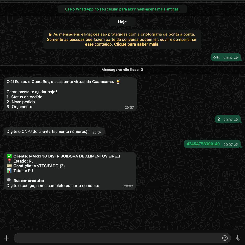 Demo do GuaraBot no WhatsApp